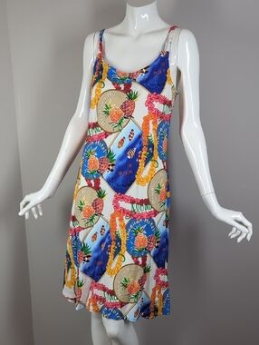 Hilo Hattie Tank Dress Hawaiian Print Fish Tropical Vacation Dress Small